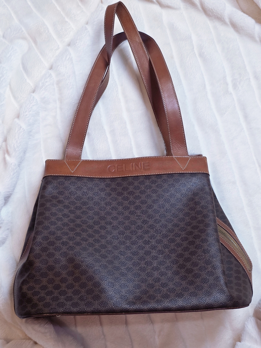 CELINE Brown Patterned Leather Tote Bag